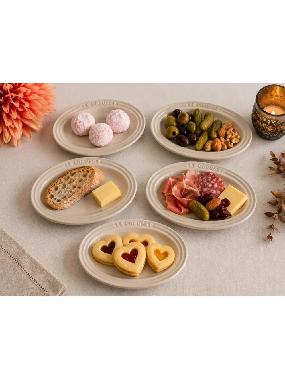 2 Le Creuset 14CM Oval Mini Appetizer Dessert Plate - MERINGUE, New Second Choix